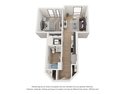 A1 one bedroom floorplan at Star Harbor in Alameda, CA.